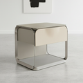 Modern Luxury White & Silver Nightstand : Floating Design Microfiber Leather Drawer Front - Single Drawer Bedside Table For Bedroom Lumendat