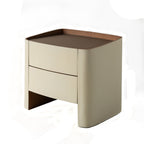 Modern Luxury Beige Nightstand: Floating Design & Saddle Leather Finish - Double Drawer Bedside Table For Bedroom Lumendat