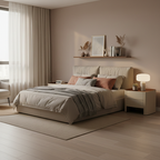 Modern Luxury Beige Nightstand: Floating Design & Saddle Leather Finish - Double Drawer Bedside Table For Bedroom Lumendat