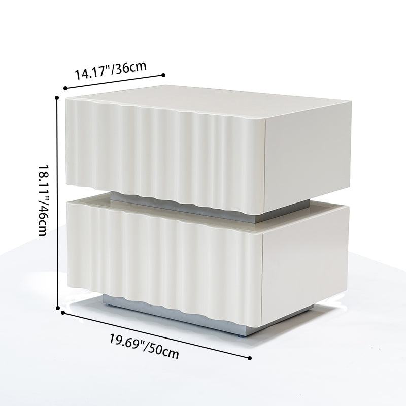 Modern Luxury White Nightstand: 3D Wavy Texture Drawers - Dual-Drawer Bedside Table For Bedroom Lumendat