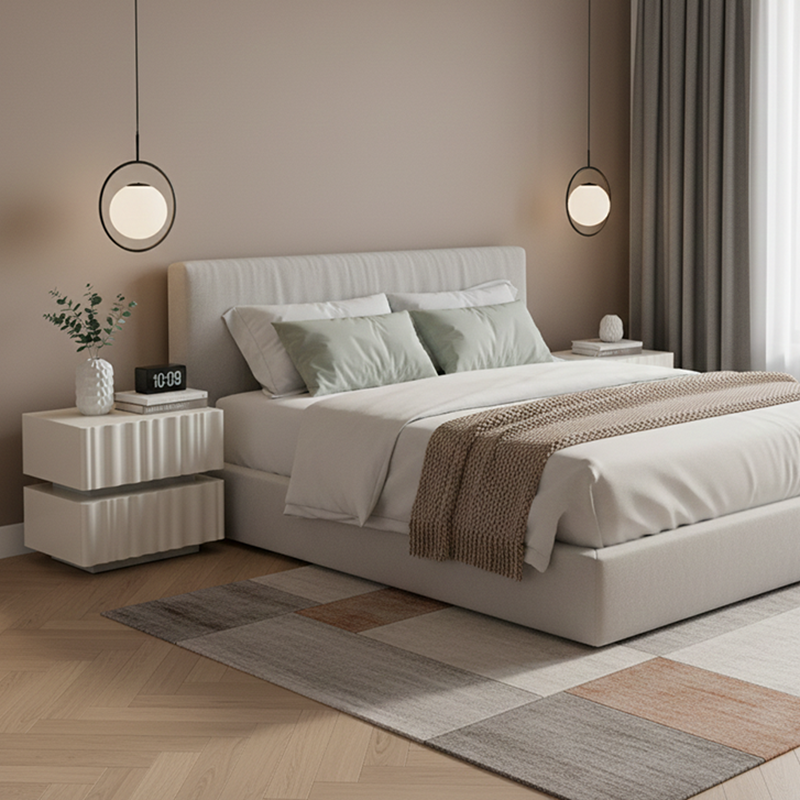 Modern Luxury White Nightstand: 3D Wavy Texture Drawers - Dual-Drawer Bedside Table For Bedroom Lumendat