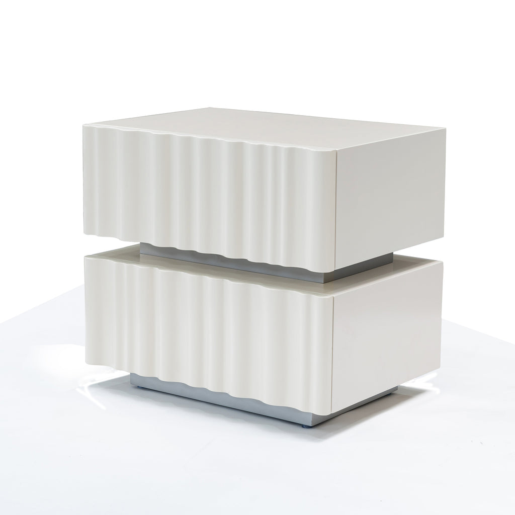 Modern Luxury White Nightstand: 3D Wavy Texture Drawers - Dual-Drawer Bedside Table For Bedroom Lumendat
