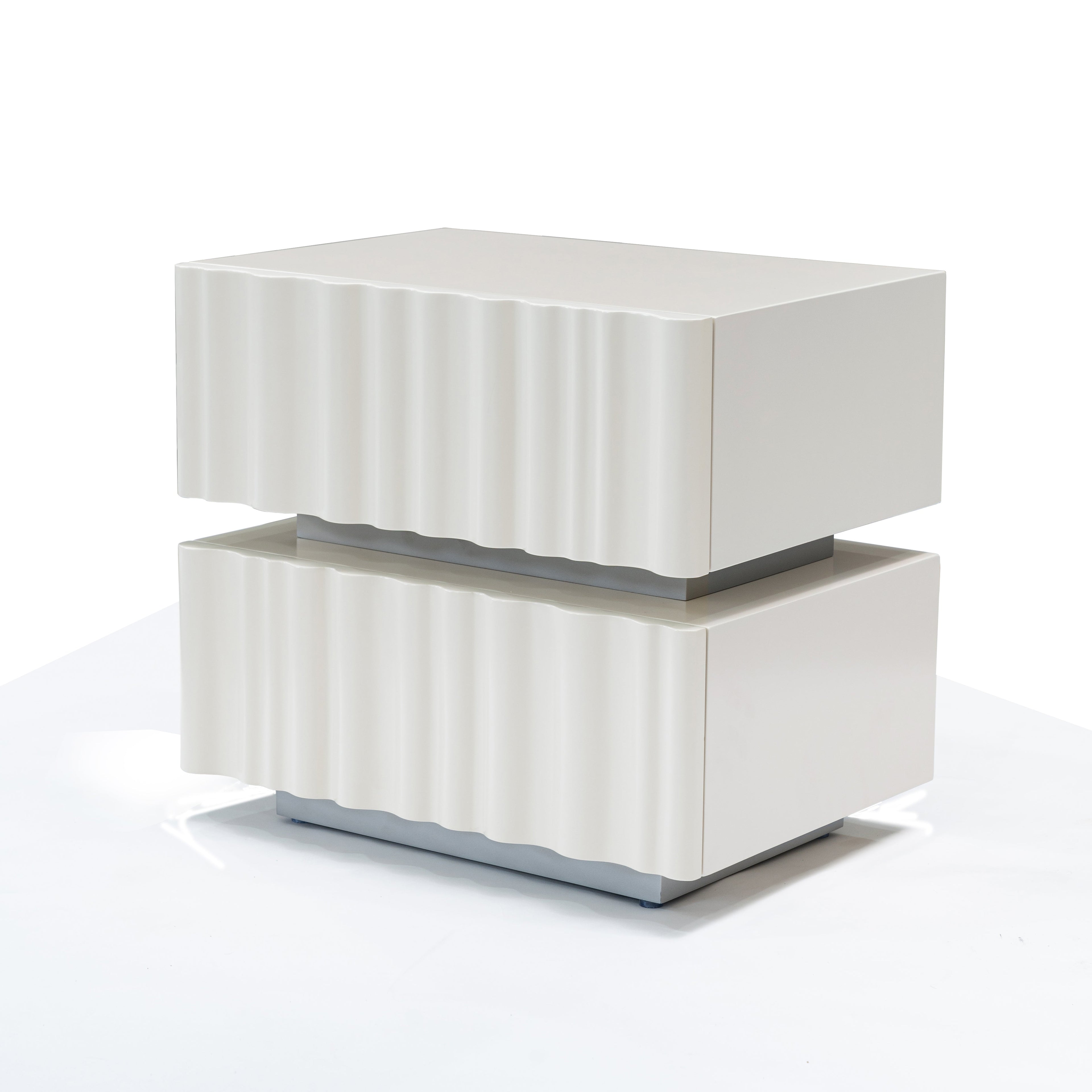 Modern Luxury White Nightstand: 3D Wavy Texture Drawers - Dual-Drawer Bedside Table For Bedroom Lumendat