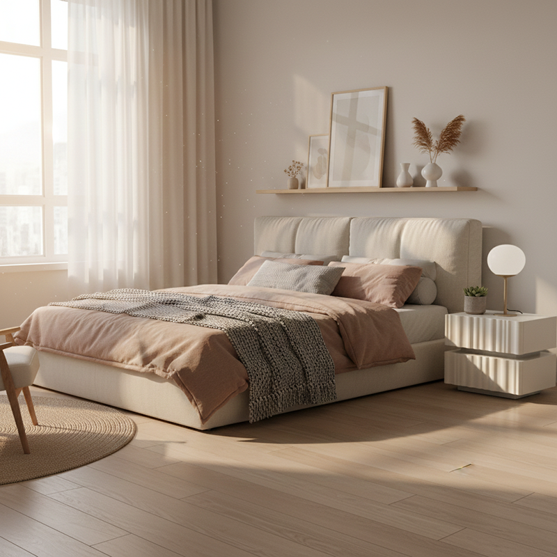 Modern Luxury White Nightstand: 3D Wavy Texture Drawers - Dual-Drawer Bedside Table For Bedroom Lumendat