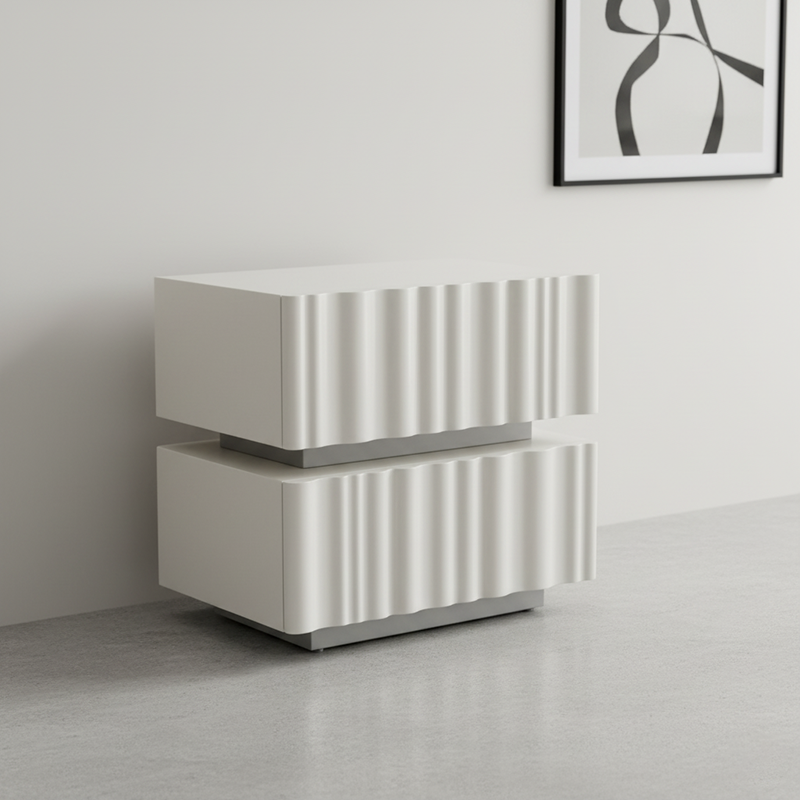 Modern Luxury White Nightstand: 3D Wavy Texture Drawers - Dual-Drawer Bedside Table For Bedroom Lumendat