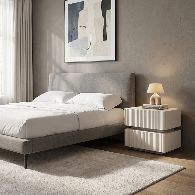 Modern Luxury White Nightstand: 3D Wavy Texture Drawers - Dual-Drawer Bedside Table For Bedroom Lumendat