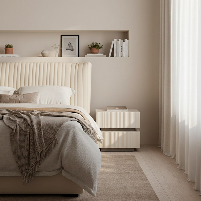 Modern Luxury White Nightstand: 3D Wavy Texture Drawers - Dual-Drawer Bedside Table For Bedroom Lumendat
