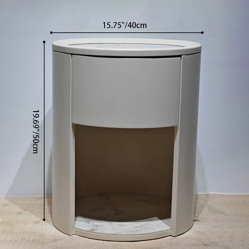 Modern Luxury White Nightstand: White Stone Slab Tabletop - Single Drawer Bedside Table For Bedroom Lumendat