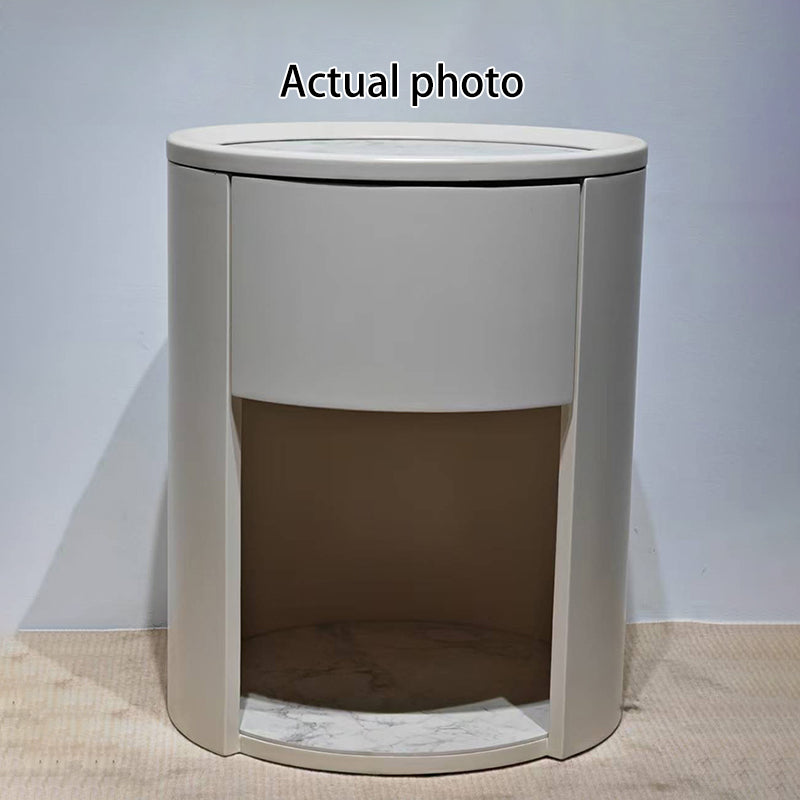 Modern Luxury White Nightstand: White Stone Slab Tabletop - Single Drawer Bedside Table For Bedroom Lumendat