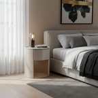 Modern Luxury White Nightstand: White Stone Slab Tabletop - Single Drawer Bedside Table For Bedroom Lumendat