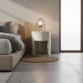 Modern Luxury White Nightstand: White Stone Slab Tabletop - Single Drawer Bedside Table For Bedroom Lumendat