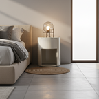 Modern Luxury White Nightstand: White Stone Slab Tabletop - Single Drawer Bedside Table For Bedroom Lumendat