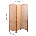 Traditional Chinese Wood Color Three-Panel Screen: Natural Indonesian Rattan - Handwoven Room Divider For Living Room Lumendat