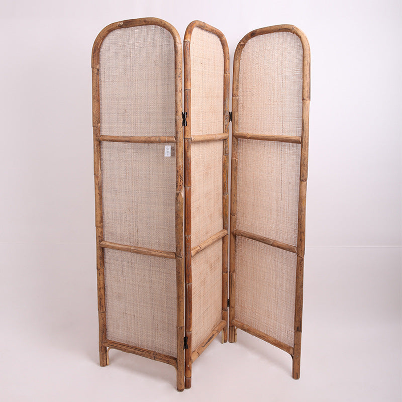 Traditional Chinese Wood Color Three-Panel Screen: Natural Indonesian Rattan - Handwoven Room Divider For Living Room Lumendat
