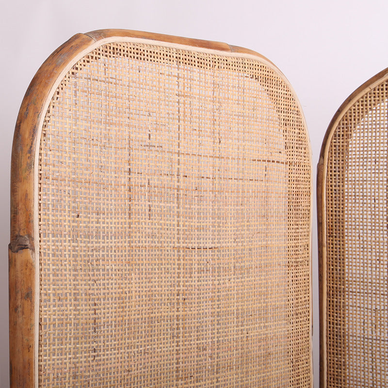 Traditional Chinese Wood Color Three-Panel Screen: Natural Indonesian Rattan - Handwoven Room Divider For Living Room Lumendat