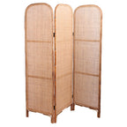 Traditional Chinese Wood Color Three-Panel Screen: Natural Indonesian Rattan - Handwoven Room Divider For Living Room Lumendat