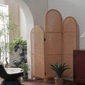 Traditional Chinese Wood Color Three-Panel Screen: Natural Indonesian Rattan & Handwoven - Asymmetrical Tiered Design Room Divider For Living Room Lumendat