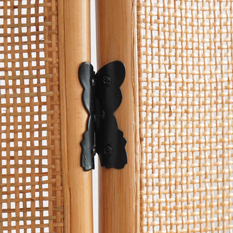Traditional Chinese Wood Color Three-Panel Screen: Natural Indonesian Rattan & Handwoven - Asymmetrical Tiered Design Room Divider For Living Room Lumendat