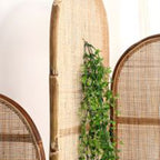 Traditional Chinese Wood Color Three-Panel Screen: Natural Indonesian Rattan & Handwoven - Asymmetrical Tiered Design Room Divider For Living Room Lumendat
