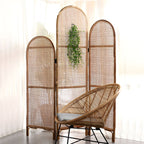 Traditional Chinese Wood Color Three-Panel Screen: Natural Indonesian Rattan & Handwoven - Asymmetrical Tiered Design Room Divider For Living Room Lumendat