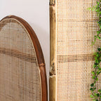 Traditional Chinese Wood Color Three-Panel Screen: Natural Indonesian Rattan & Handwoven - Asymmetrical Tiered Design Room Divider For Living Room Lumendat