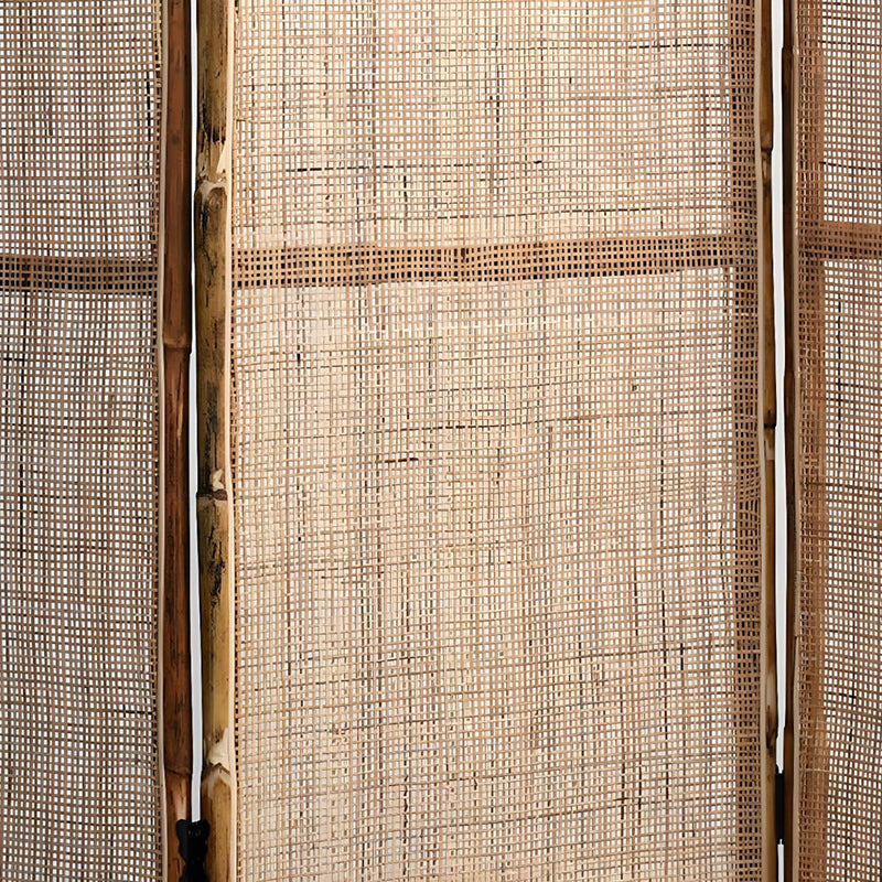 Traditional Chinese Wood Color Three-Panel Screen: Natural Indonesian Rattan & Handwoven - Asymmetrical Tiered Design Room Divider For Living Room Lumendat
