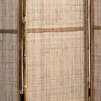 Traditional Chinese Wood Color Three-Panel Screen: Natural Indonesian Rattan & Handwoven - Asymmetrical Tiered Design Room Divider For Living Room Lumendat
