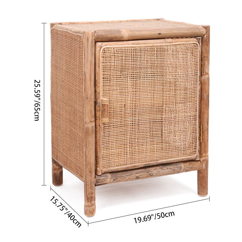 Traditional Chinese Wood Color Storage Cabinet: Natural Indonesian Rattan & Handwoven - Single-Cabinet Storage Sideboard For Living Room Lumendat