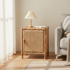 Traditional Chinese Wood Color Storage Cabinet: Natural Indonesian Rattan & Handwoven - Single-Cabinet Storage Sideboard For Living Room Lumendat