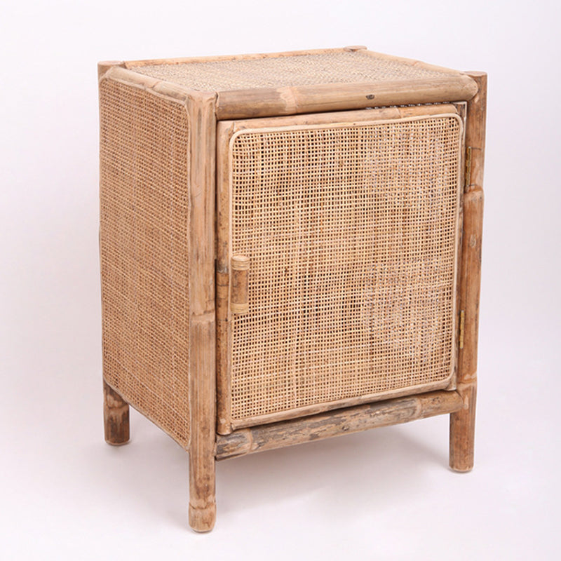 Traditional Chinese Wood Color Storage Cabinet: Natural Indonesian Rattan & Handwoven - Single-Cabinet Storage Sideboard For Living Room Lumendat