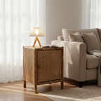 Traditional Chinese Wood Color Storage Cabinet: Natural Indonesian Rattan & Handwoven - Single-Cabinet Storage Sideboard For Living Room Lumendat