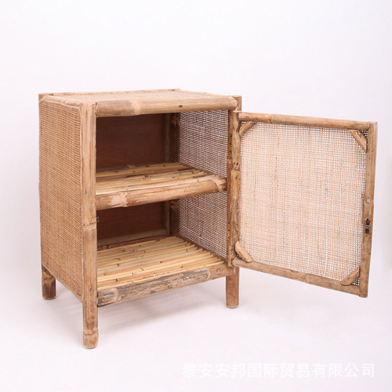 Traditional Chinese Wood Color Storage Cabinet: Natural Indonesian Rattan & Handwoven - Single-Cabinet Storage Sideboard For Living Room Lumendat