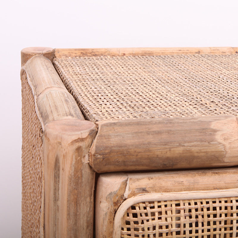 Traditional Chinese Wood Color Storage Cabinet: Natural Indonesian Rattan & Handwoven - Single-Cabinet Storage Sideboard For Living Room Lumendat