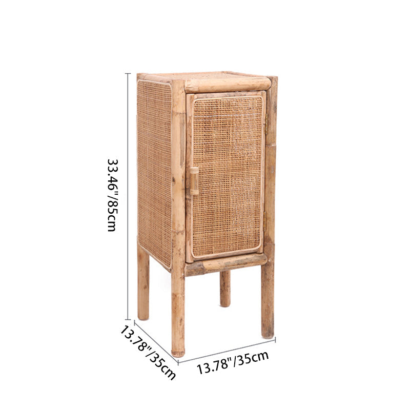 Traditional Chinese Slim Storage Cabinet: Natural Indonesian Rattan & Handwoven - Space-Saving Storage Sideboard For Living Room Lumendat