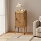 Traditional Chinese Slim Storage Cabinet: Natural Indonesian Rattan & Handwoven - Space-Saving Storage Sideboard For Living Room Lumendat