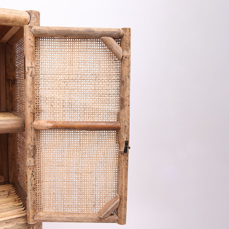 Traditional Chinese Slim Storage Cabinet: Natural Indonesian Rattan & Handwoven - Space-Saving Storage Sideboard For Living Room Lumendat