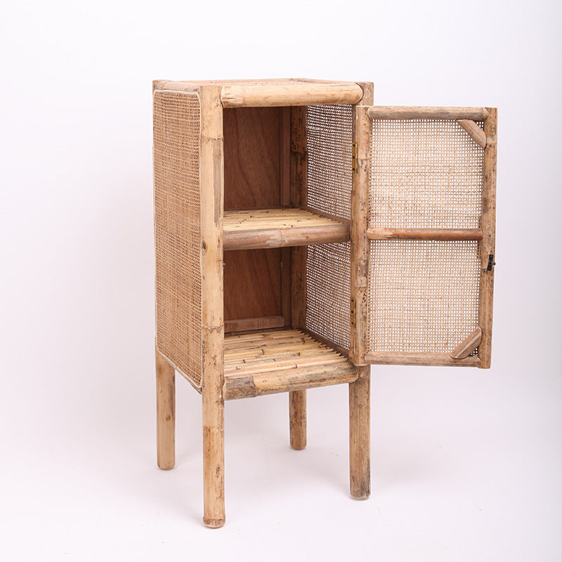 Traditional Chinese Slim Storage Cabinet: Natural Indonesian Rattan & Handwoven - Space-Saving Storage Sideboard For Living Room Lumendat
