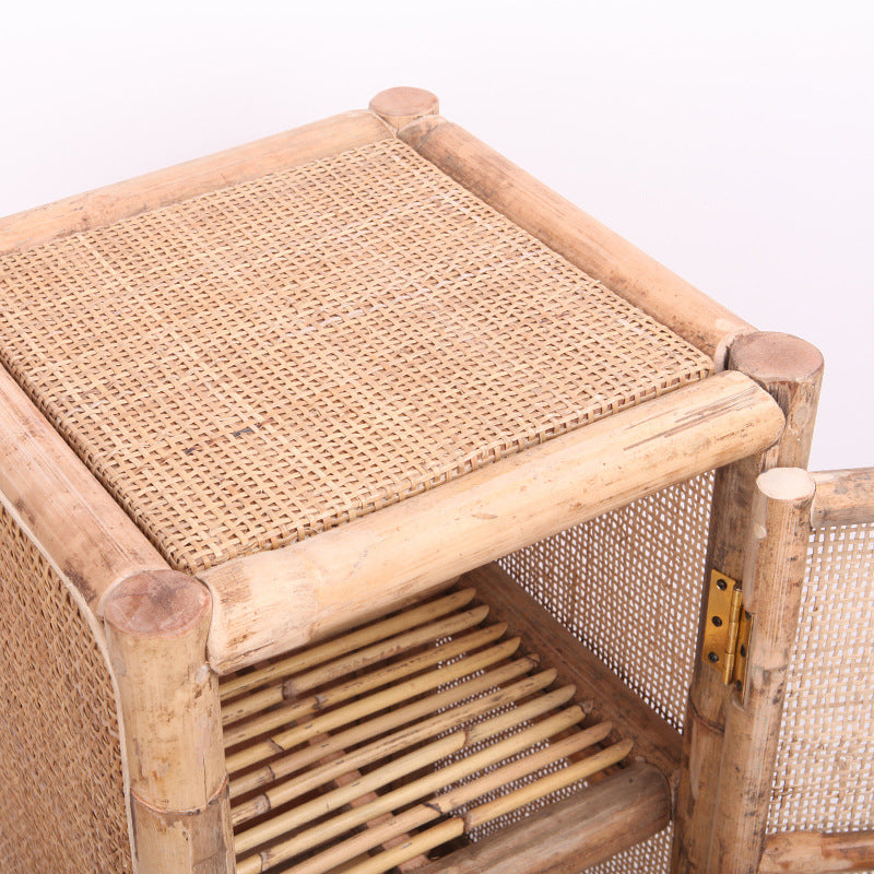 Traditional Chinese Slim Storage Cabinet: Natural Indonesian Rattan & Handwoven - Space-Saving Storage Sideboard For Living Room Lumendat