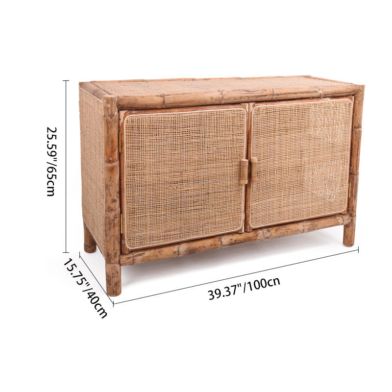 Traditional Chinese Rectangular Storage Cabinet: Natural Indonesian Rattan & Handwoven - Large Capacity Storage Sideboard For Living Room Lumendat