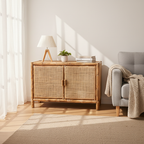 Traditional Chinese Rectangular Storage Cabinet: Natural Indonesian Rattan & Handwoven - Large Capacity Storage Sideboard For Living Room Lumendat