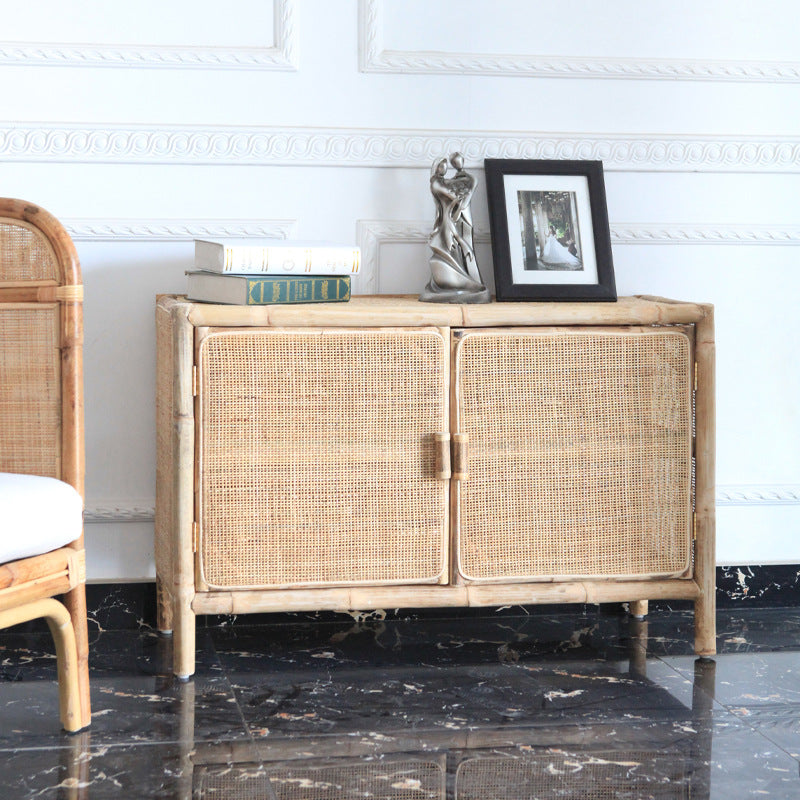 Traditional Chinese Rectangular Storage Cabinet: Natural Indonesian Rattan & Handwoven - Large Capacity Storage Sideboard For Living Room Lumendat
