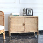 Traditional Chinese Rectangular Storage Cabinet: Natural Indonesian Rattan & Handwoven - Large Capacity Storage Sideboard For Living Room Lumendat