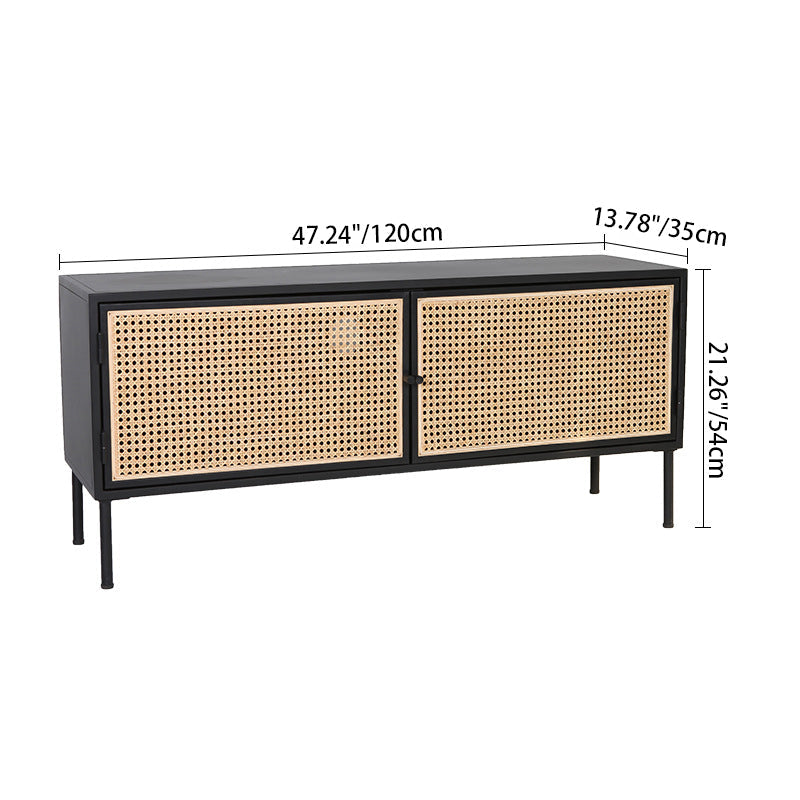 Traditional Vintage Rectangular Iron Storage Cabinet: Natural Indonesian Rattan & Handwoven - 1-Cabinet Large Capacity Sideboard For Living Room Lumendat