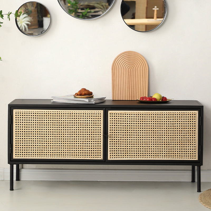 Traditional Vintage Rectangular Iron Storage Cabinet: Natural Indonesian Rattan & Handwoven - 1-Cabinet Large Capacity Sideboard For Living Room Lumendat