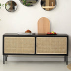 Traditional Vintage Rectangular Iron Storage Cabinet: Natural Indonesian Rattan & Handwoven - 1-Cabinet Large Capacity Sideboard For Living Room Lumendat