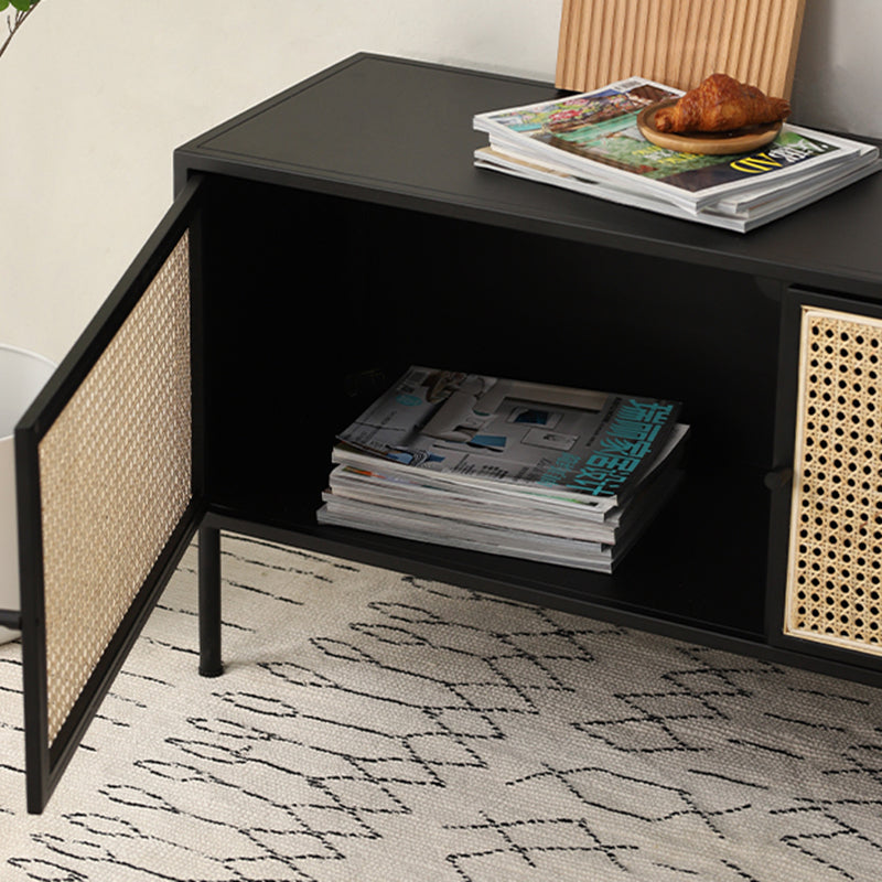 Traditional Vintage Rectangular Iron Storage Cabinet: Natural Indonesian Rattan & Handwoven - 1-Cabinet Large Capacity Sideboard For Living Room Lumendat