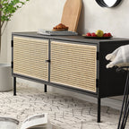 Traditional Vintage Rectangular Iron Storage Cabinet: Natural Indonesian Rattan & Handwoven - 1-Cabinet Large Capacity Sideboard For Living Room Lumendat