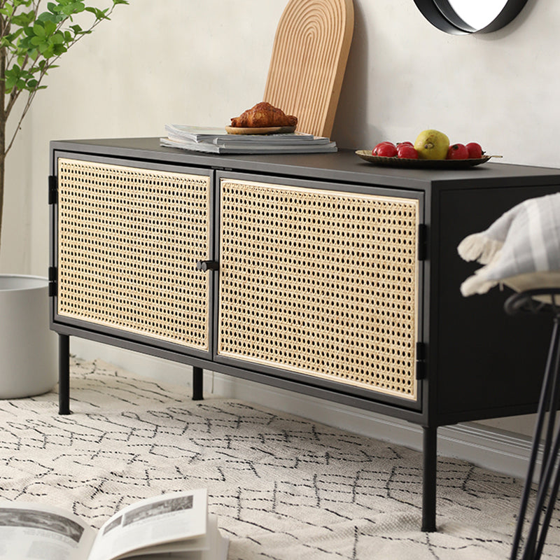 Traditional Vintage Rectangular Iron Storage Cabinet: Natural Indonesian Rattan & Handwoven - 1-Cabinet Large Capacity Sideboard For Living Room Lumendat
