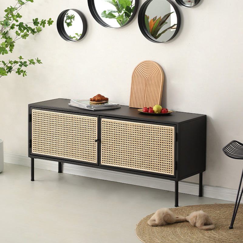 Traditional Vintage Rectangular Iron Storage Cabinet: Natural Indonesian Rattan & Handwoven - 1-Cabinet Large Capacity Sideboard For Living Room Lumendat