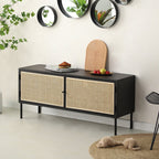 Traditional Vintage Rectangular Iron Storage Cabinet: Natural Indonesian Rattan & Handwoven - 1-Cabinet Large Capacity Sideboard For Living Room Lumendat